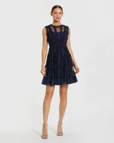 High Neck Sleeveless Micro Ruffle Mini Dress